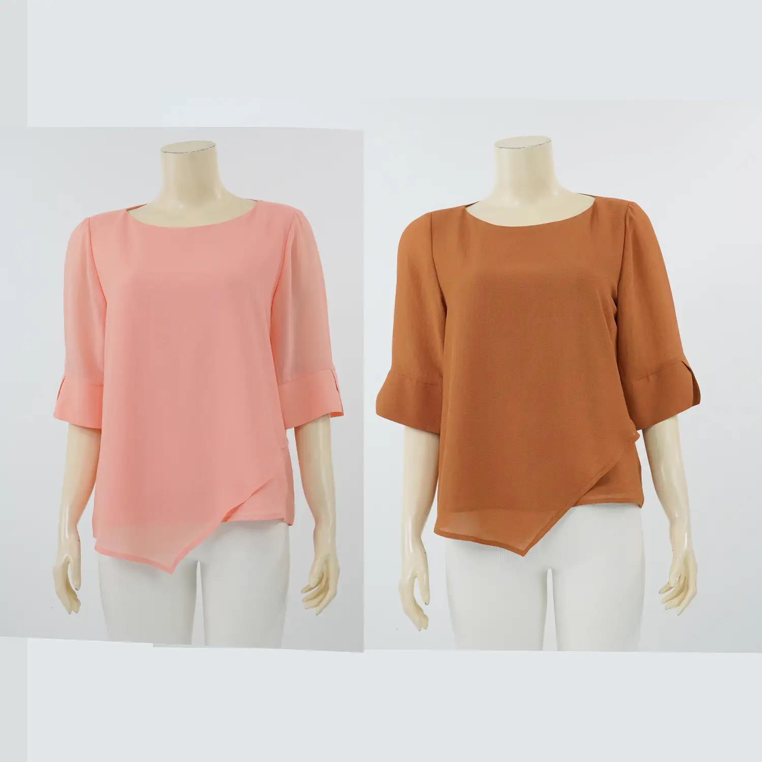 มิกิโกะ เสื้อเบลาส์คอปาด แขน 3 ส่วน ผ้าชีฟองเมทัลลิก