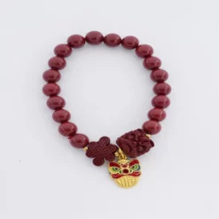 มันตรา และ นารา สร้อยข้อมือซินนาบาร์ แกะสลักรูปมังกร และเงื่อนมงคล
