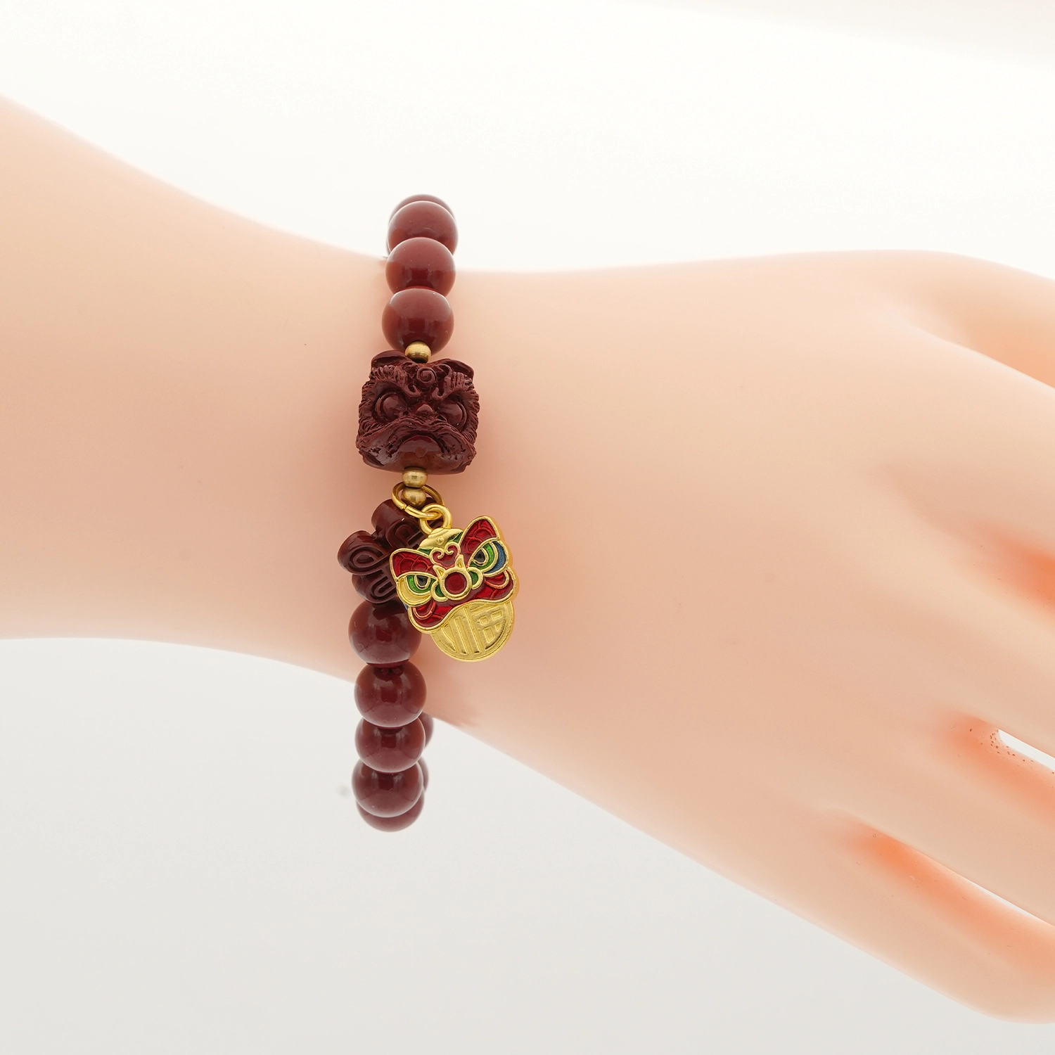 มันตรา และ นารา สร้อยข้อมือซินนาบาร์ แกะสลักรูปมังกร และเงื่อนมงคล - Image 2