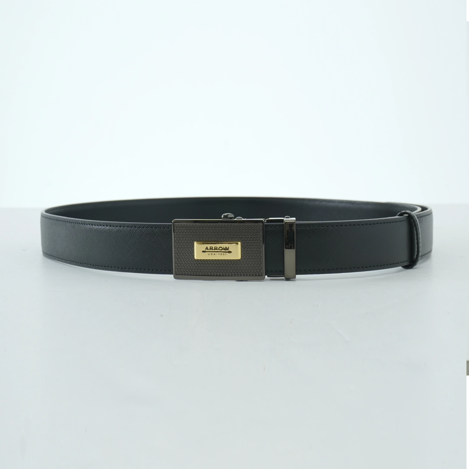 แอร์โรว์ Arrow Auto Belt เข็มขัดสีดำ หัวระบบรางล็อก แบบออโต้ พื้นผิวลาย