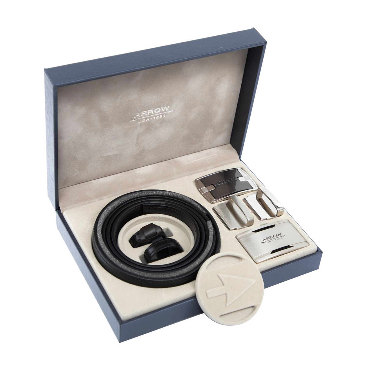 แอร์โรว์ เซตเข็มขัดหนังวัว แบบ Auto Lock สำหรับบุรุษ Gift Set Auto Belt & Auto Belt