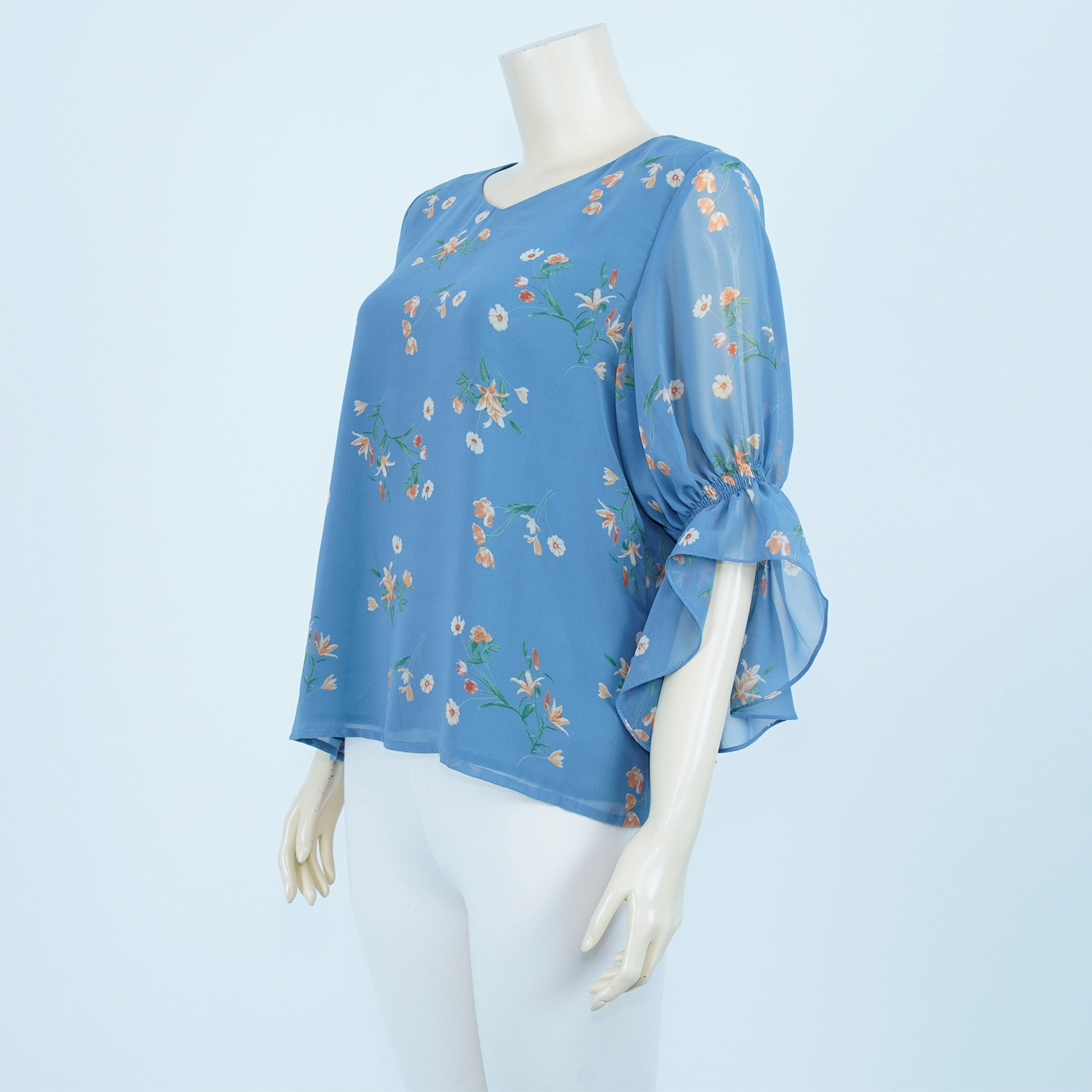 เสื้อคอปาด แขนสั้นทรงแขนบาน ผ้าชีฟองบัลแกรี่ลายใบไม้ - Image 2