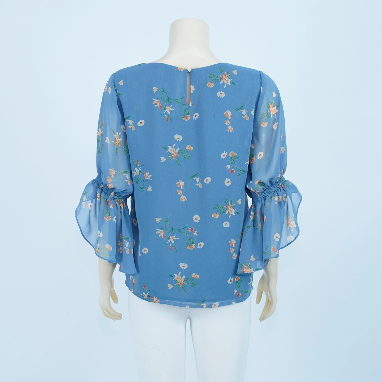 เสื้อคอปาด แขนสั้นทรงแขนบาน ผ้าชีฟองบัลแกรี่ลายใบไม้ - Image 3