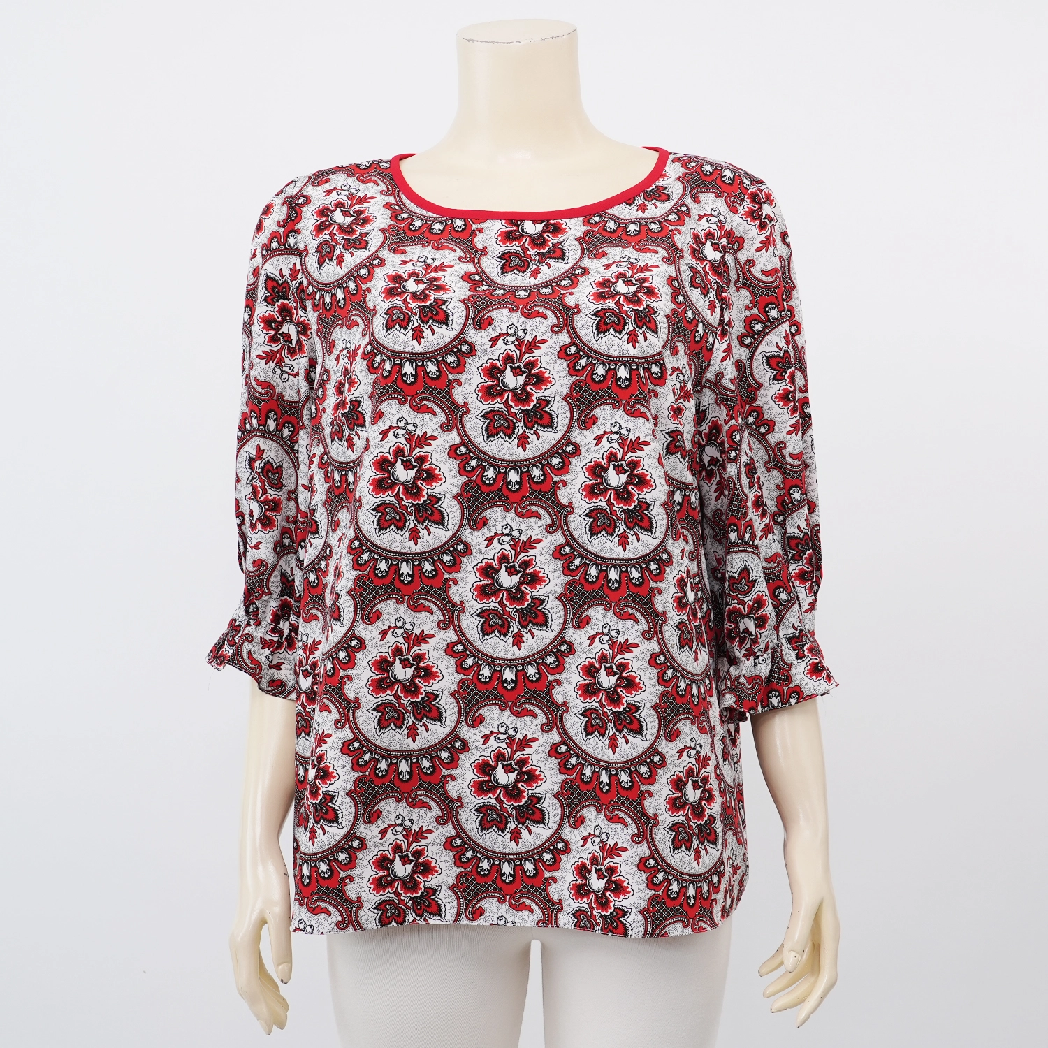 มิกิโกะ เสื้อเบลาส์คอกลม แขน 3 ส่วน ผ้าโคโม่จินจีร่า