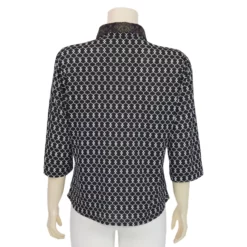 ชมพู เสื้อเชิ้ตแขน 3 ส่วน ผ้าไลคร่าบอร์ดเดอร์ ลายวินเทจ - Image 3