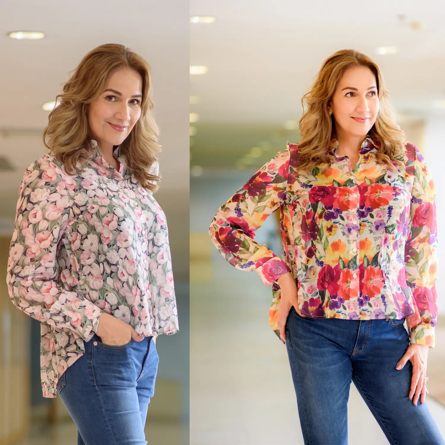 เบคกี้ รัสเซล เสื้อคอปก ทรงแขนพอง ผ้าชีฟอง พร้อมเสื้อตัวใน