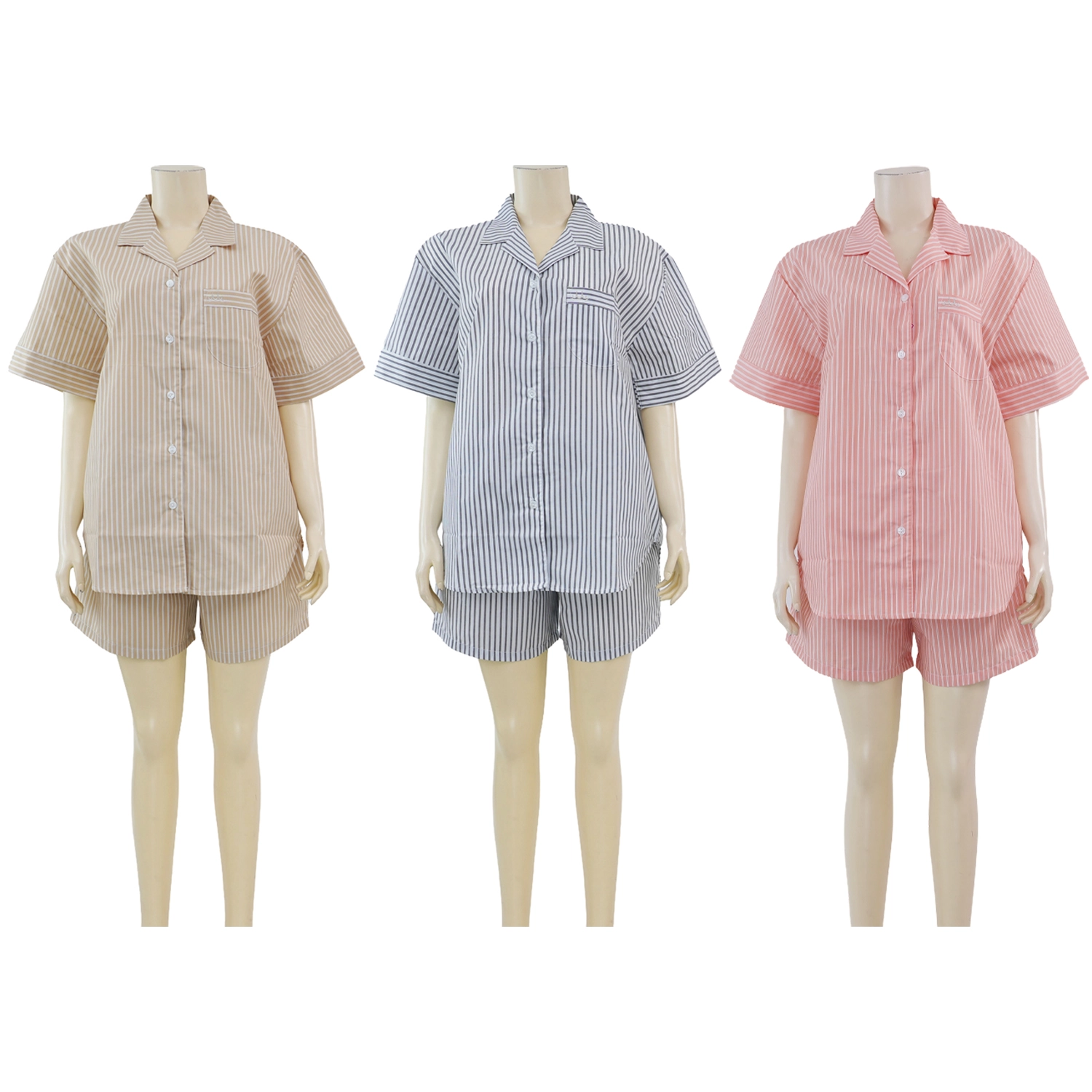 กุลสตรี ชุดนอนเสื้อแขนสั้น และกางเกงขาสั้น ผ้า WOVEN ริ้วทวิน