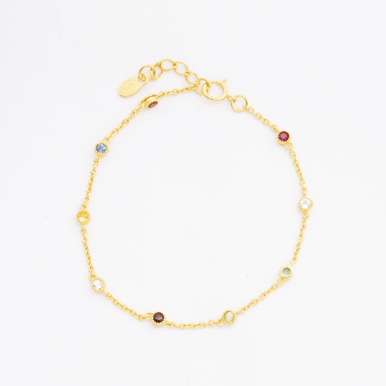 โชว์สยาม สร้อยข้อมือเงิน925 ชุบทอง18K ประดับ การ์เนต, เซอร์คอน, ซิทริน,โทแพซสีขาว และโครม ไดออปไซด์
