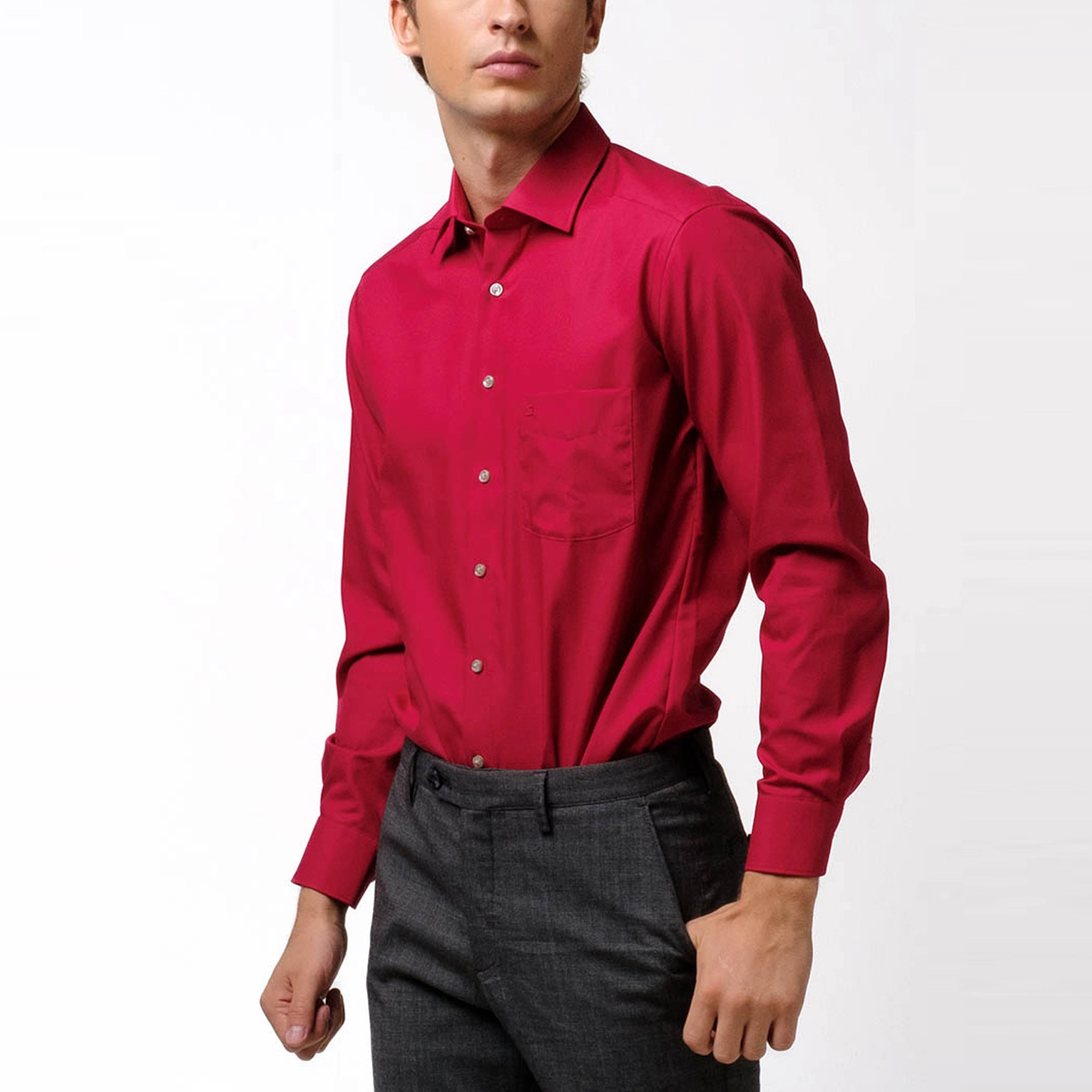 โอลิมป์ เสื้อเชิ้ต แขนยาว สีพื้น
