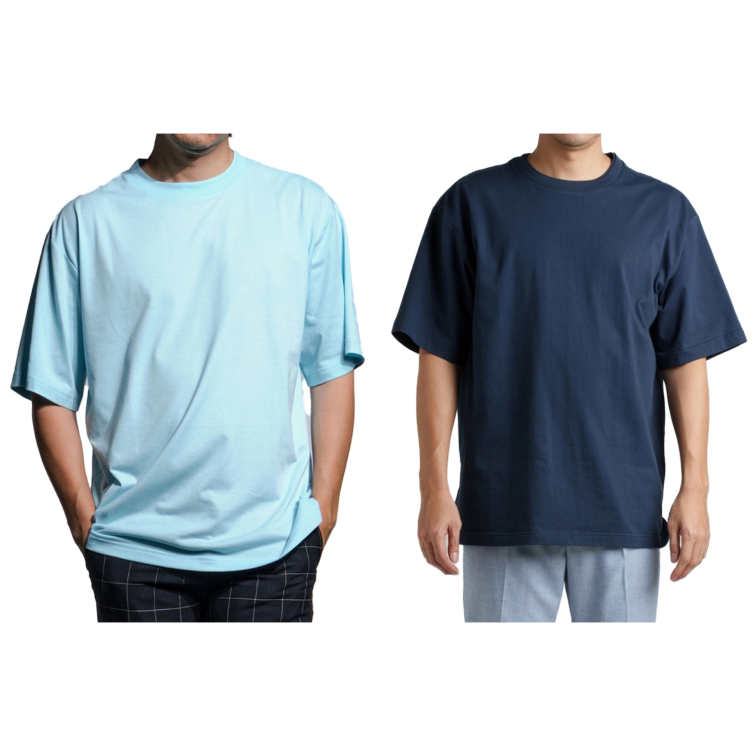 เอราวอน เซตเสื้อยืดคอกลม แขนสั้น ทรงโอเวอร์ไซซ์ 2 ตัว 2 สี (ฟ้าอ่อน/กรมท่า)