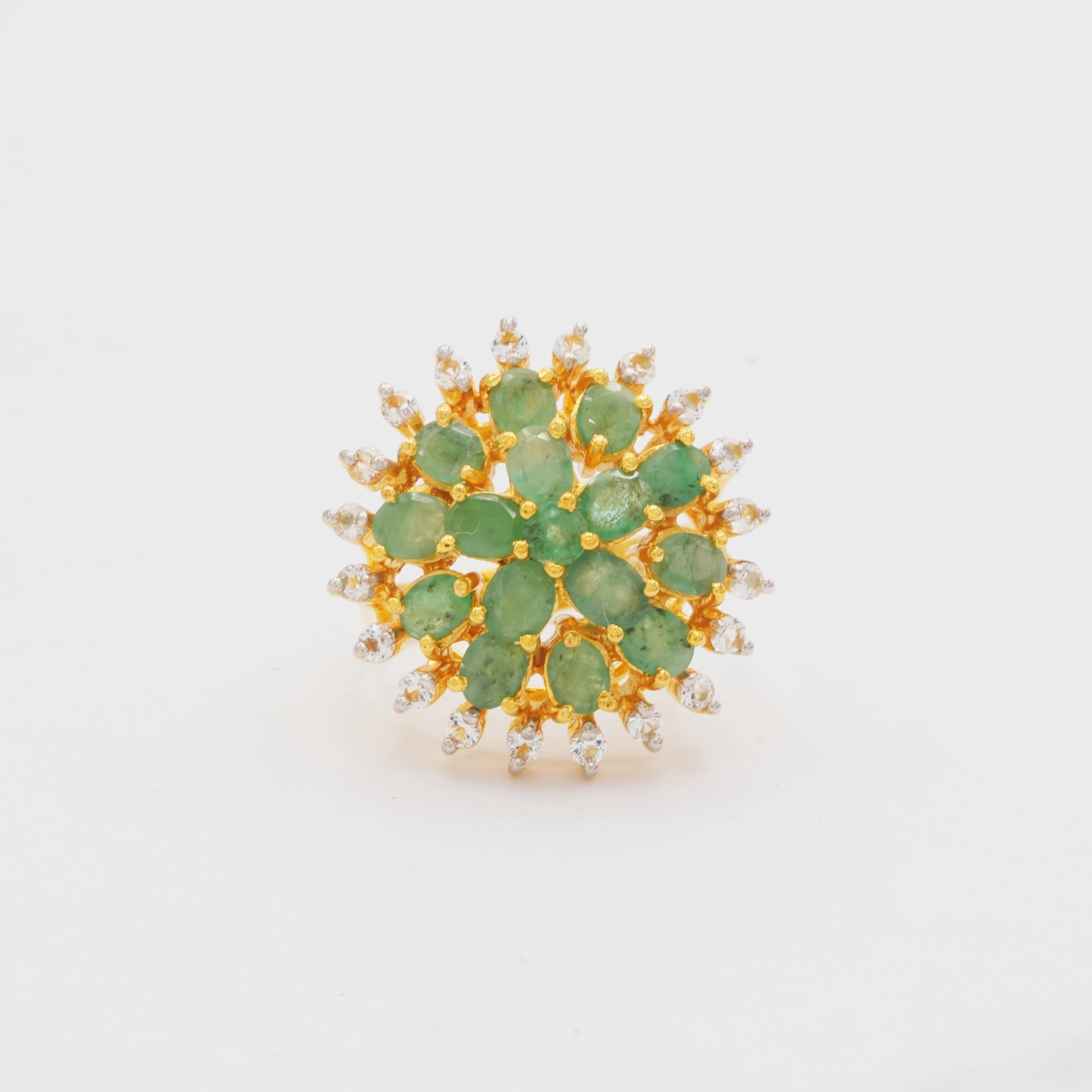 เนตรไอริน แหวนเงิน925 ชุบทอง18K ประดับมรกตและโทแพซสีขาว