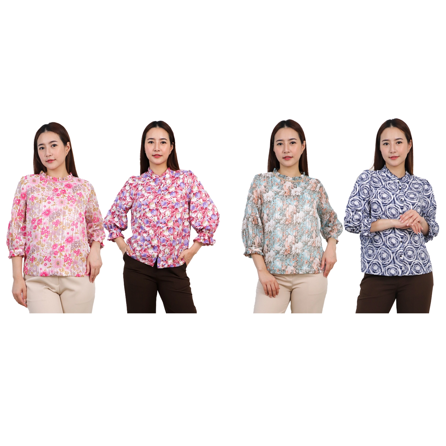 มินนะ เซตเสื้อเบลาส์คอตั้ง แขนพองยาว 4 ส่วน รวม 2 ตัว
