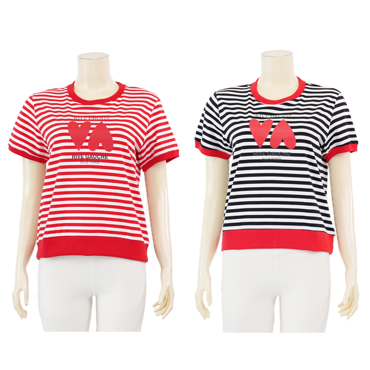 แอล เสื้อยืดคอกลม แขนสั้น ลายทาง