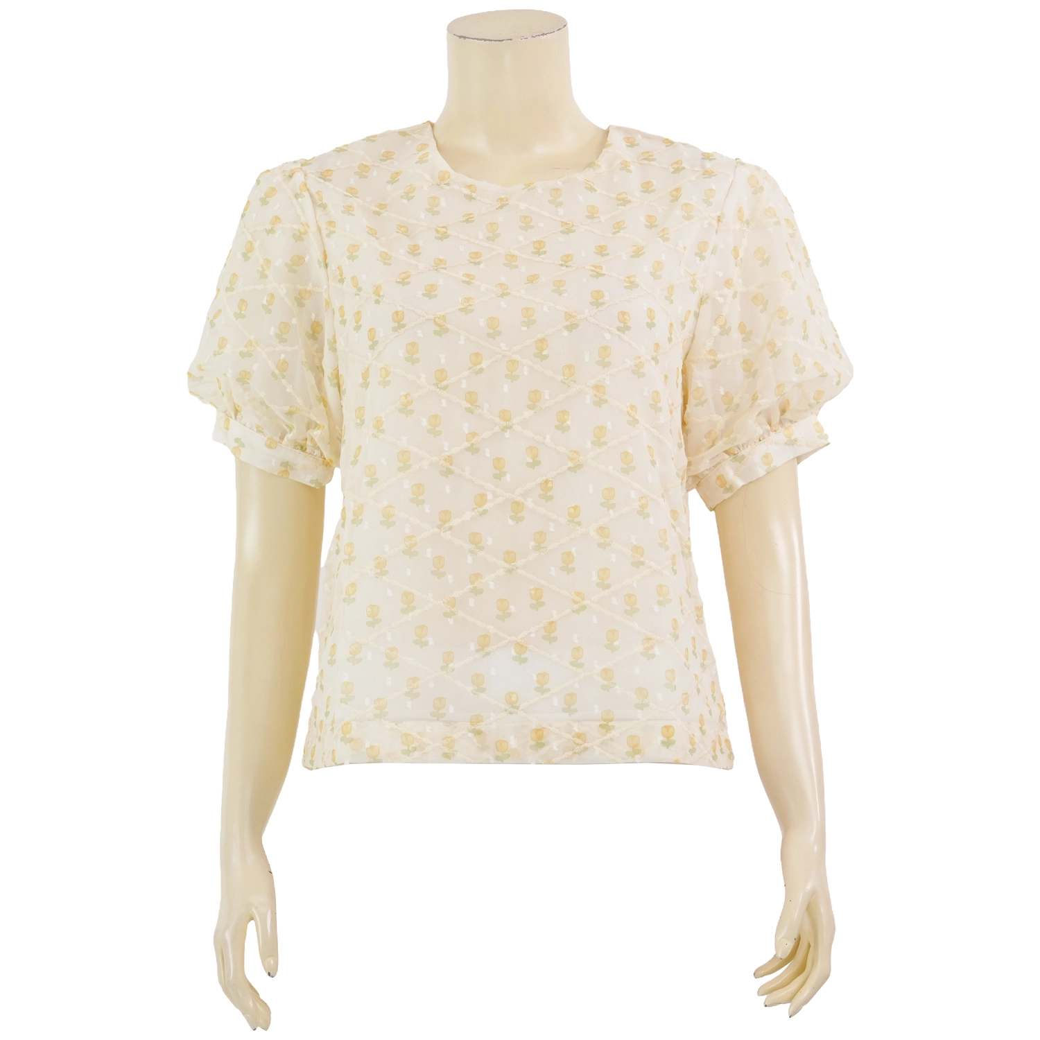 มิกซ์ เซลฟ์ เสื้อเบลาส์คอกลม แขนสั้น พิมพ์ลายดอกไม้สีเหลือง