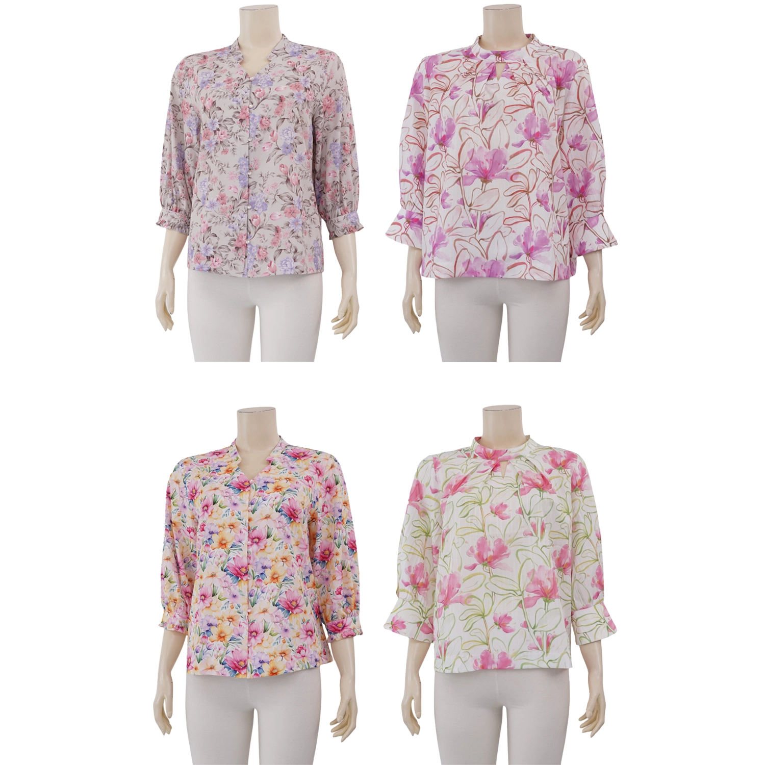 มินนะ เสื้อเบลาส์คอจีนและคอตั้ง แขนยาว 5 ส่วน ลายดอกไม้