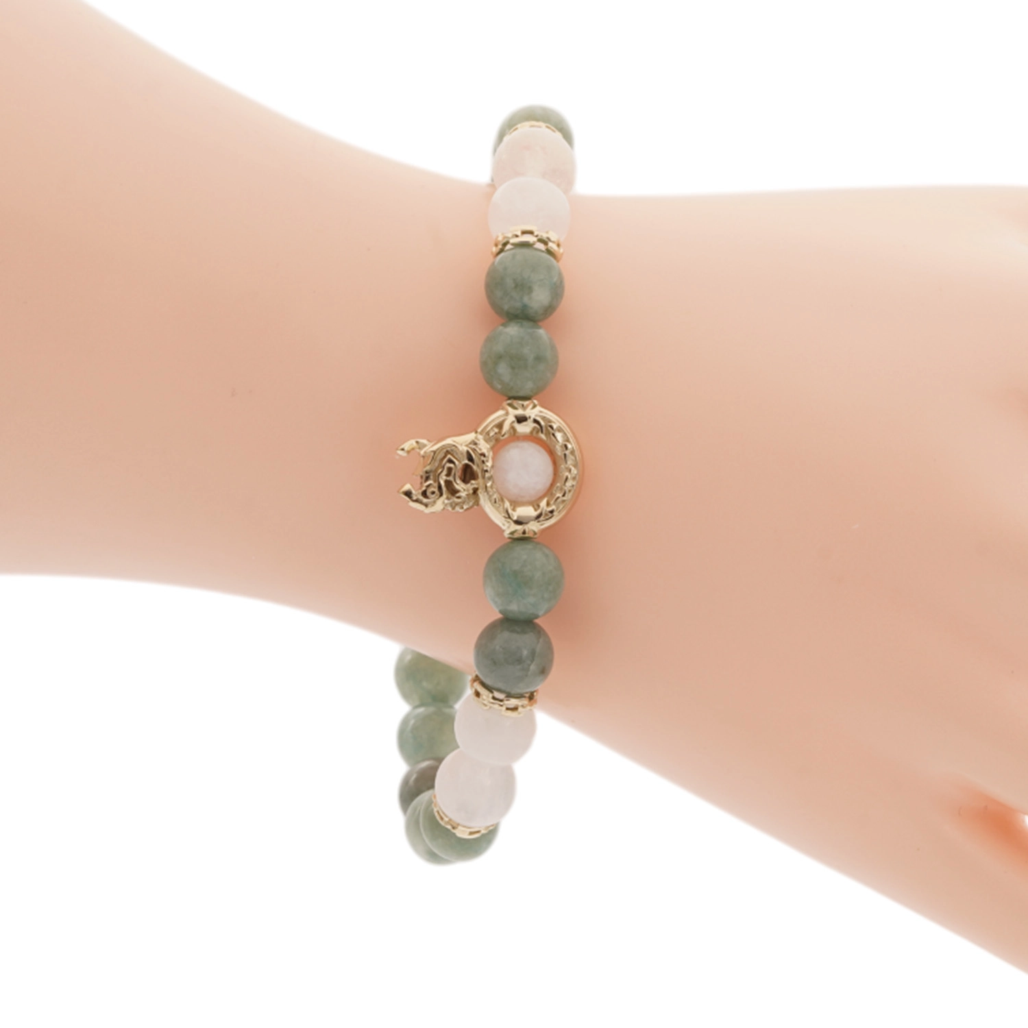 โรฮาน ซิลเวอร์ แอนด์ สโตน สร้อยข้อมือมูนสโตนและหยก ประดับจี้พญานาค ตัวเรือนเงิน925 ชุบทอง18K