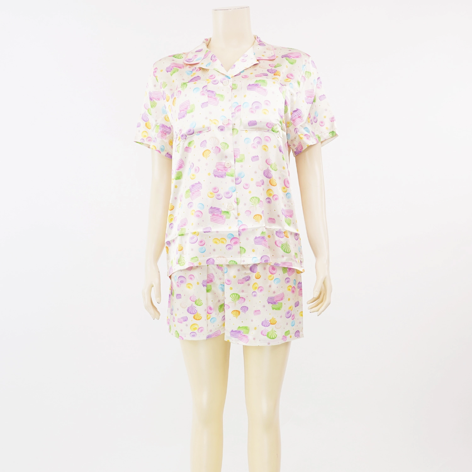 วาโก้ เซตชุดนอนสีเขียว เสื้อแขนสั้น กางเกงขาสั้น WACOAL SLEEPWEAR ผ้าพิมพ์ลายขนมไทย
