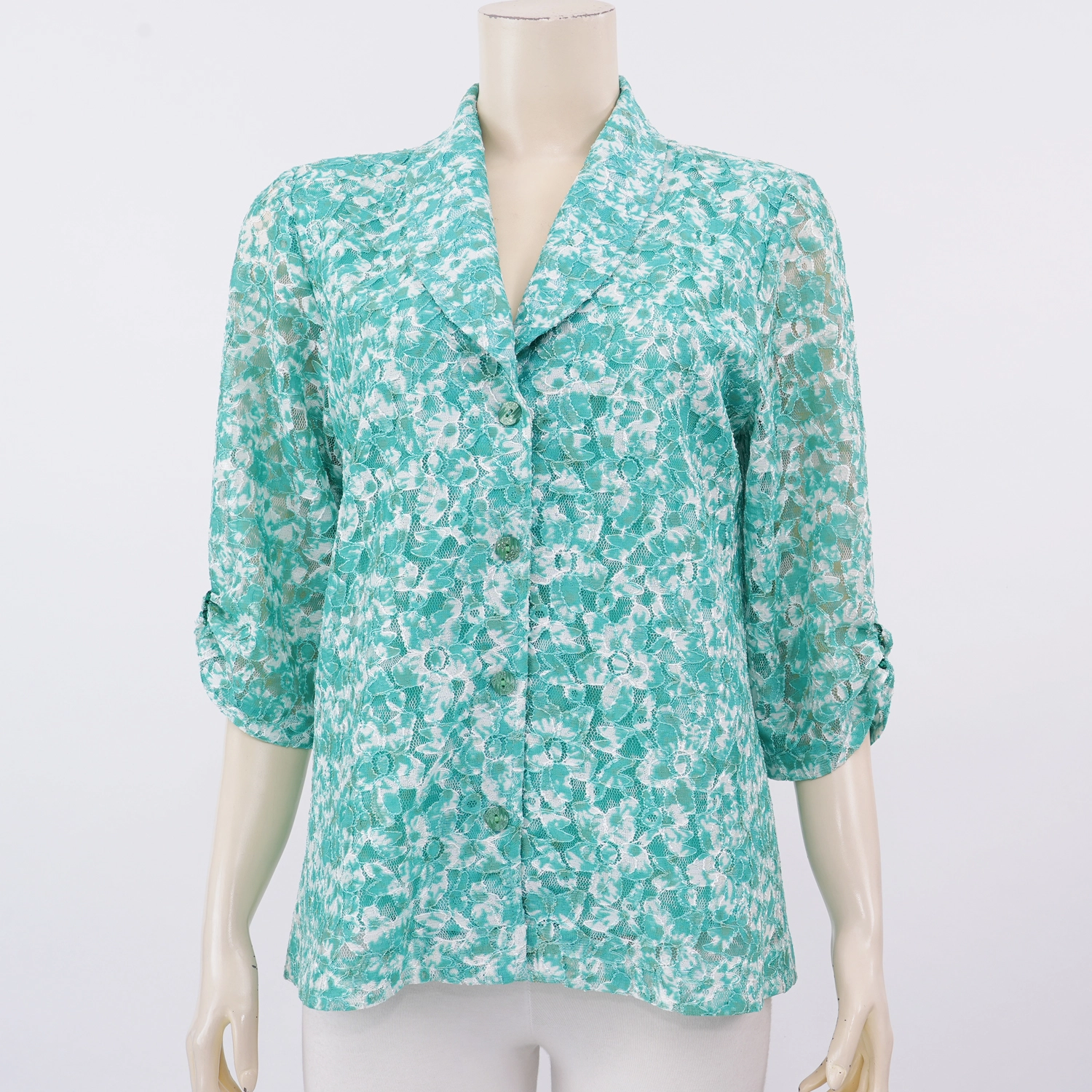 อาลิย่า เสื้อคอปก แขน 3 ส่วน ผ้าลูกไม้ราเชล