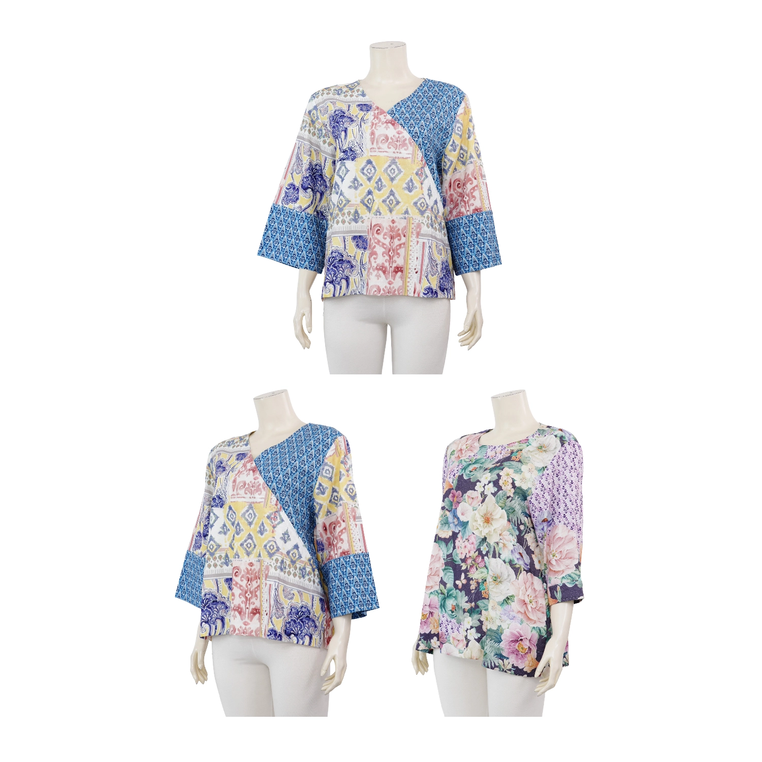 เมริสสา เสื้อเบลาส์คอกลม แขน 4 ส่วน ผ้าคอตตอน พิมพ์ลายดอกไม้