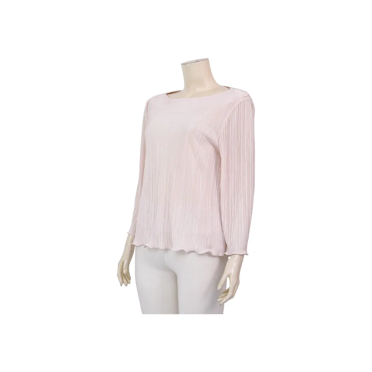 โออาร์ ดีไซน์ เสื้อเบลาส์คอปาด แขนยาวทรงกระบอก ผ้าพลีทสีโอลด์โรส - Image 2