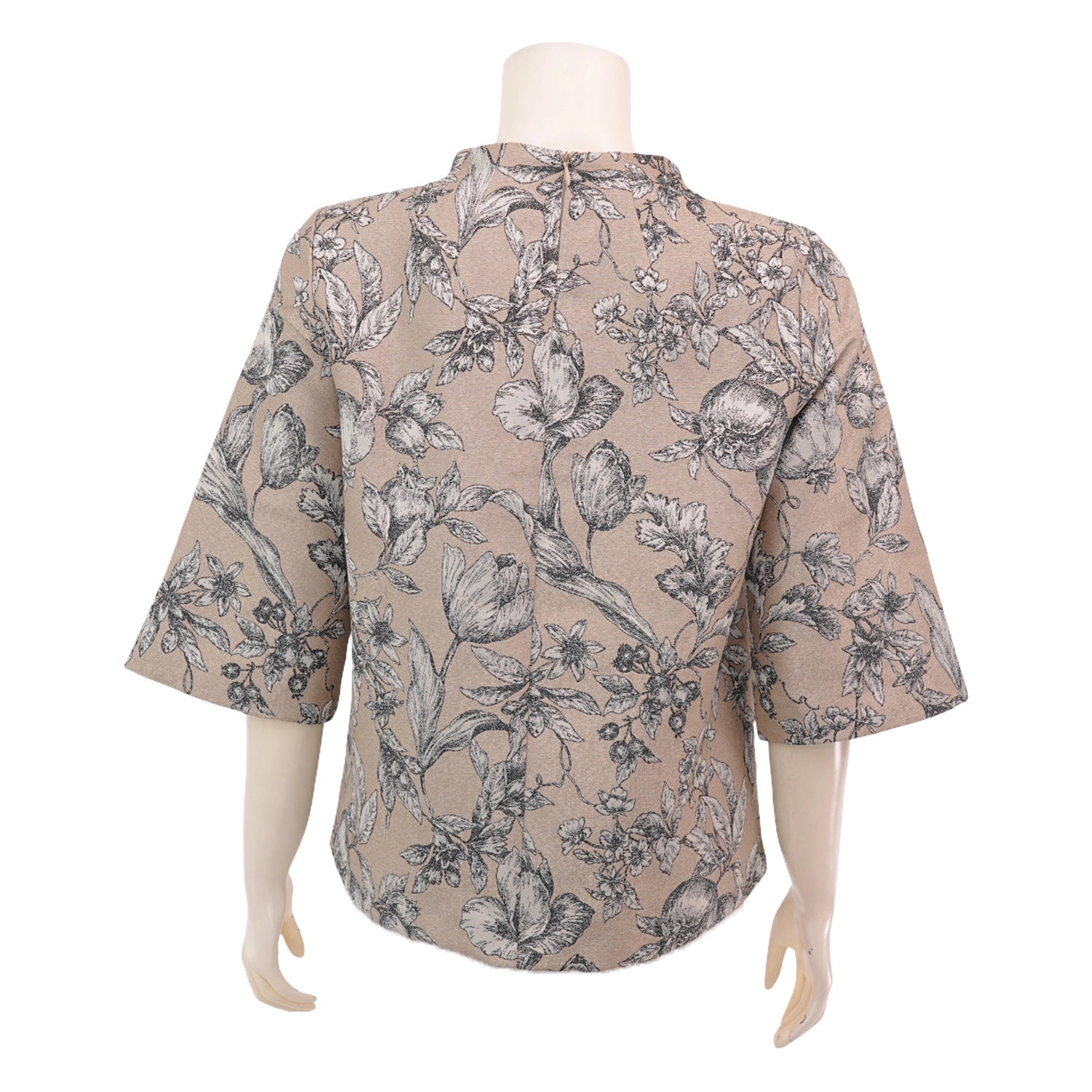 มินนะ เสื้อเบลาส์คอตั้ง แขนกระบอกยาว 3 ส่วน ผ้าแจ็คการ์ดทอลายดอกไม้ - Image 3