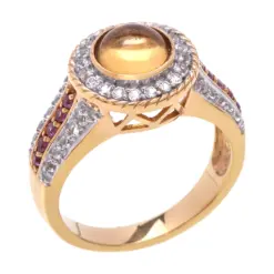 แหวนเงิน925 ชุบทอง18K ประดับซิทริน,โทแพซสีขาว และโรโดไลต์ - Image 2