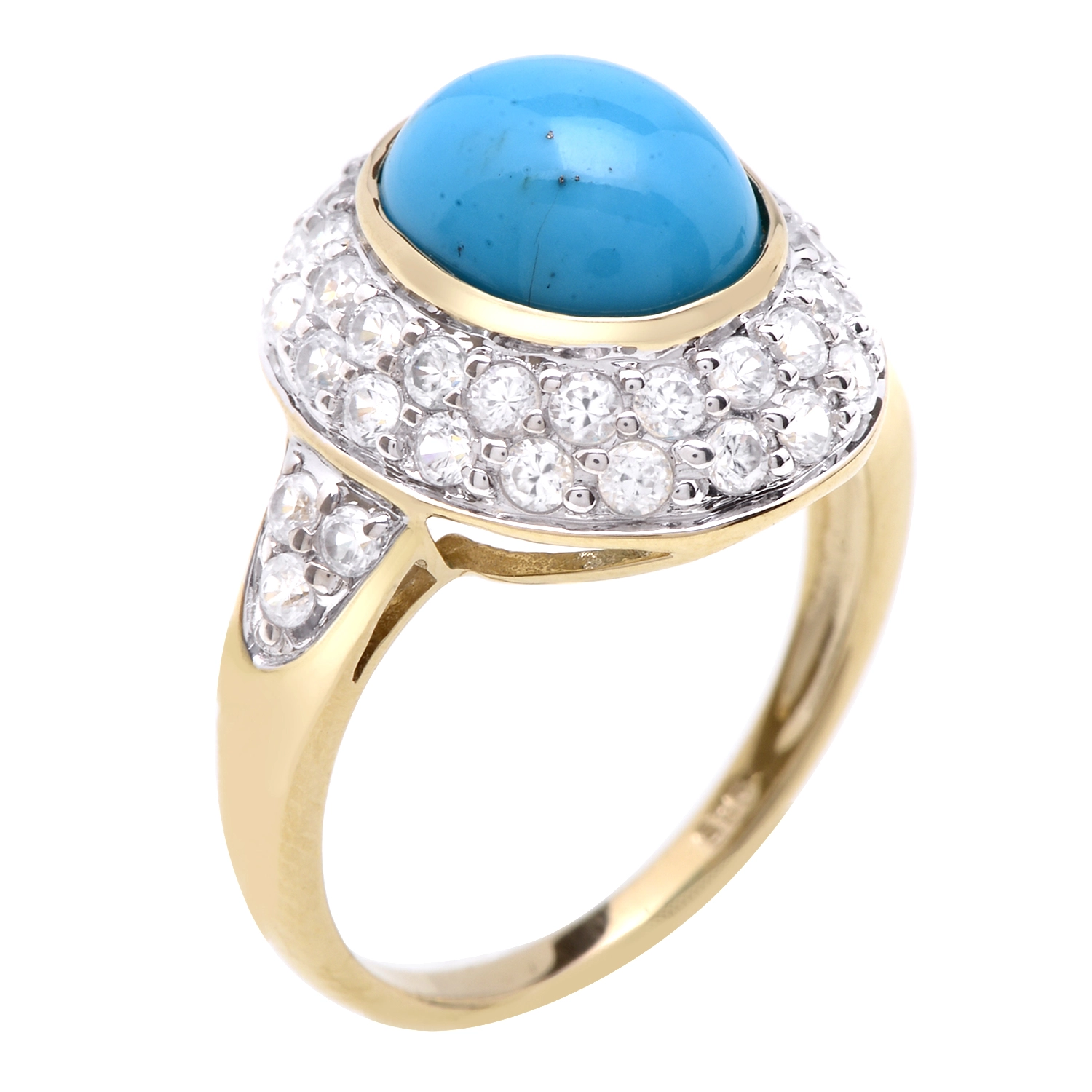 แหวนเงิน925 ชุบทอง14K ประดับเทอร์คอยซ์ทรงรี และเซอร์คอนสีขาว - Image 2