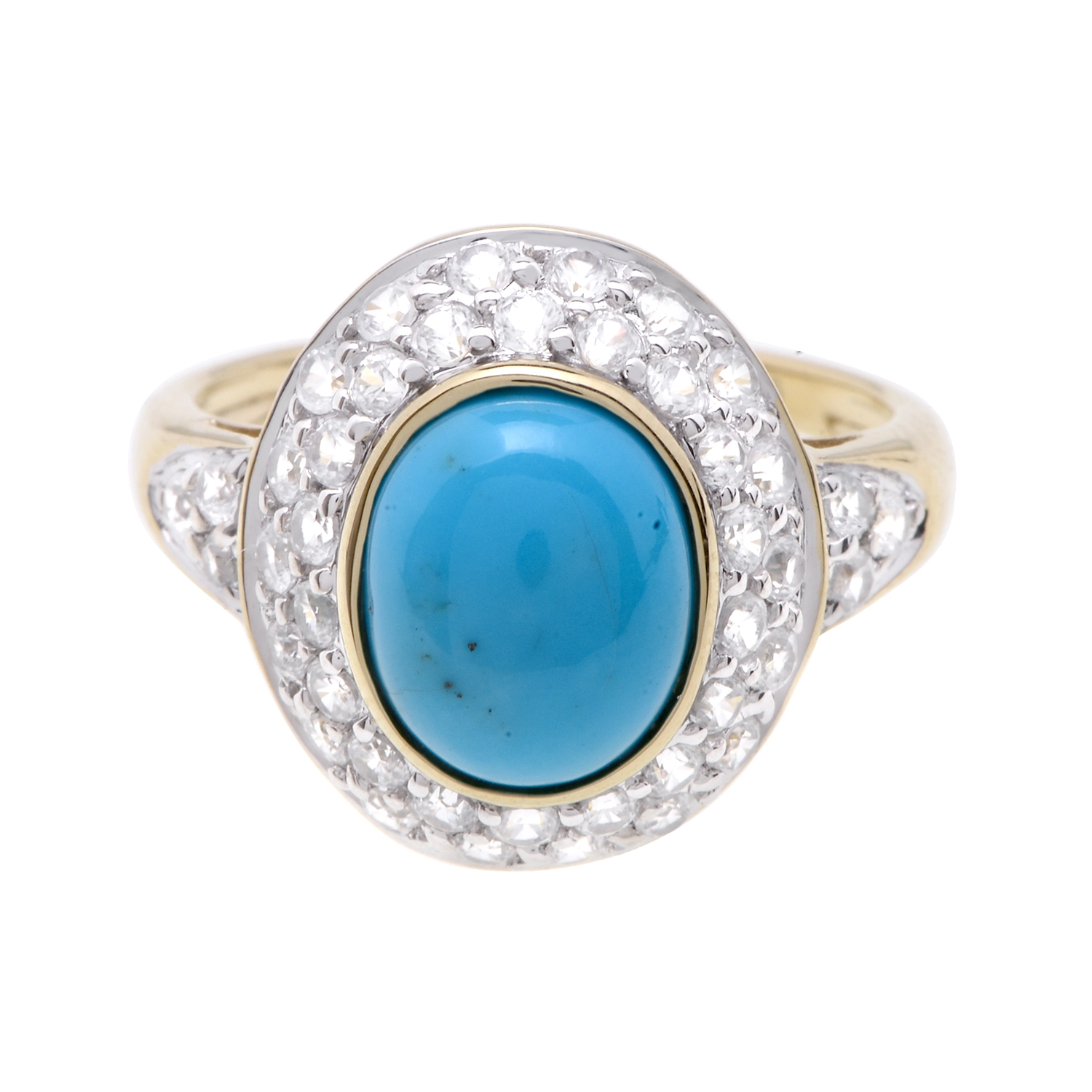 แหวนเงิน925 ชุบทอง14K ประดับเทอร์คอยซ์ทรงรี และเซอร์คอนสีขาว - Image 3