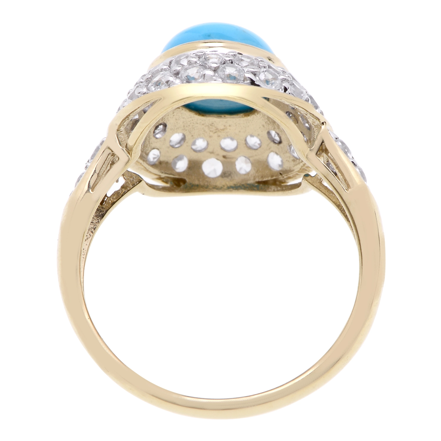 แหวนเงิน925 ชุบทอง14K ประดับเทอร์คอยซ์ทรงรี และเซอร์คอนสีขาว - Image 4