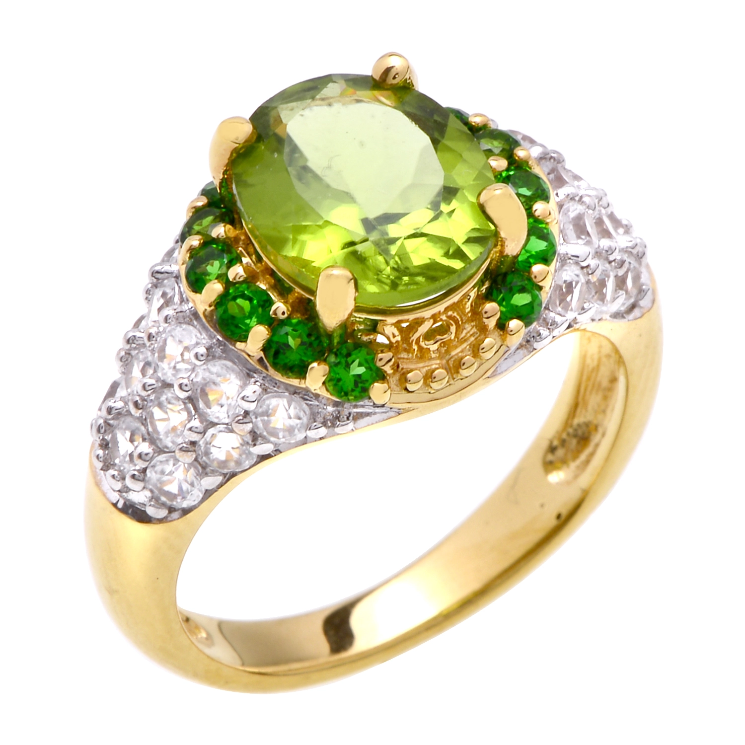 แหวนเงิน925 ชุบทอง18K ประดับเพริดอต, โครม ไดออปไซด์ และเซอร์คอนสีขาว - Image 2