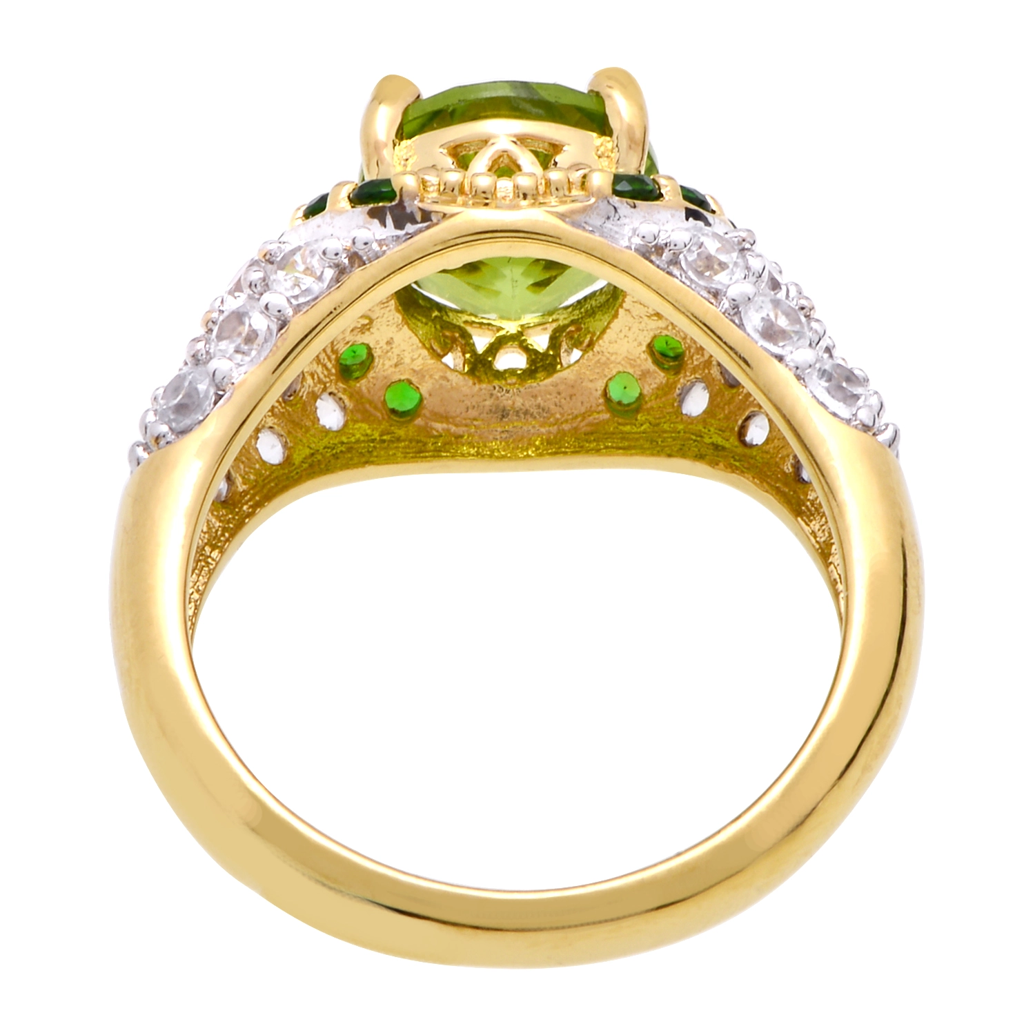 แหวนเงิน925 ชุบทอง18K ประดับเพริดอต, โครม ไดออปไซด์ และเซอร์คอนสีขาว - Image 4