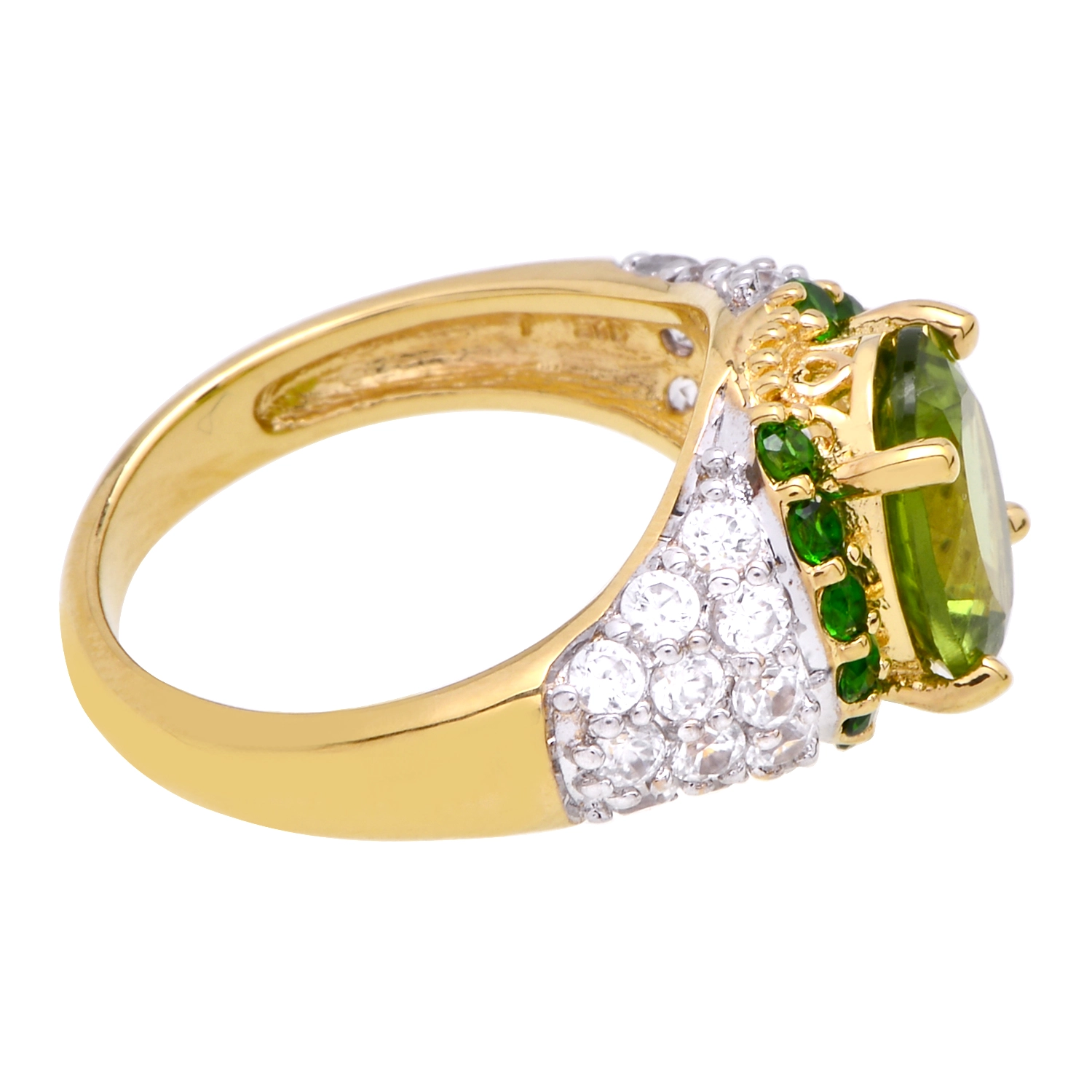 แหวนเงิน925 ชุบทอง18K ประดับเพริดอต, โครม ไดออปไซด์ และเซอร์คอนสีขาว - Image 5