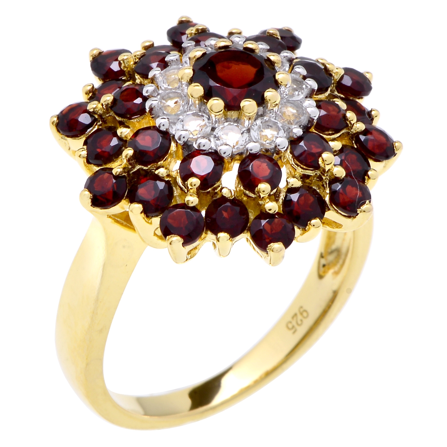 แหวนเงิน925 ชุบทอง18K ประดับการ์เนตสีแดง และโทแพซสีขาว - Image 3