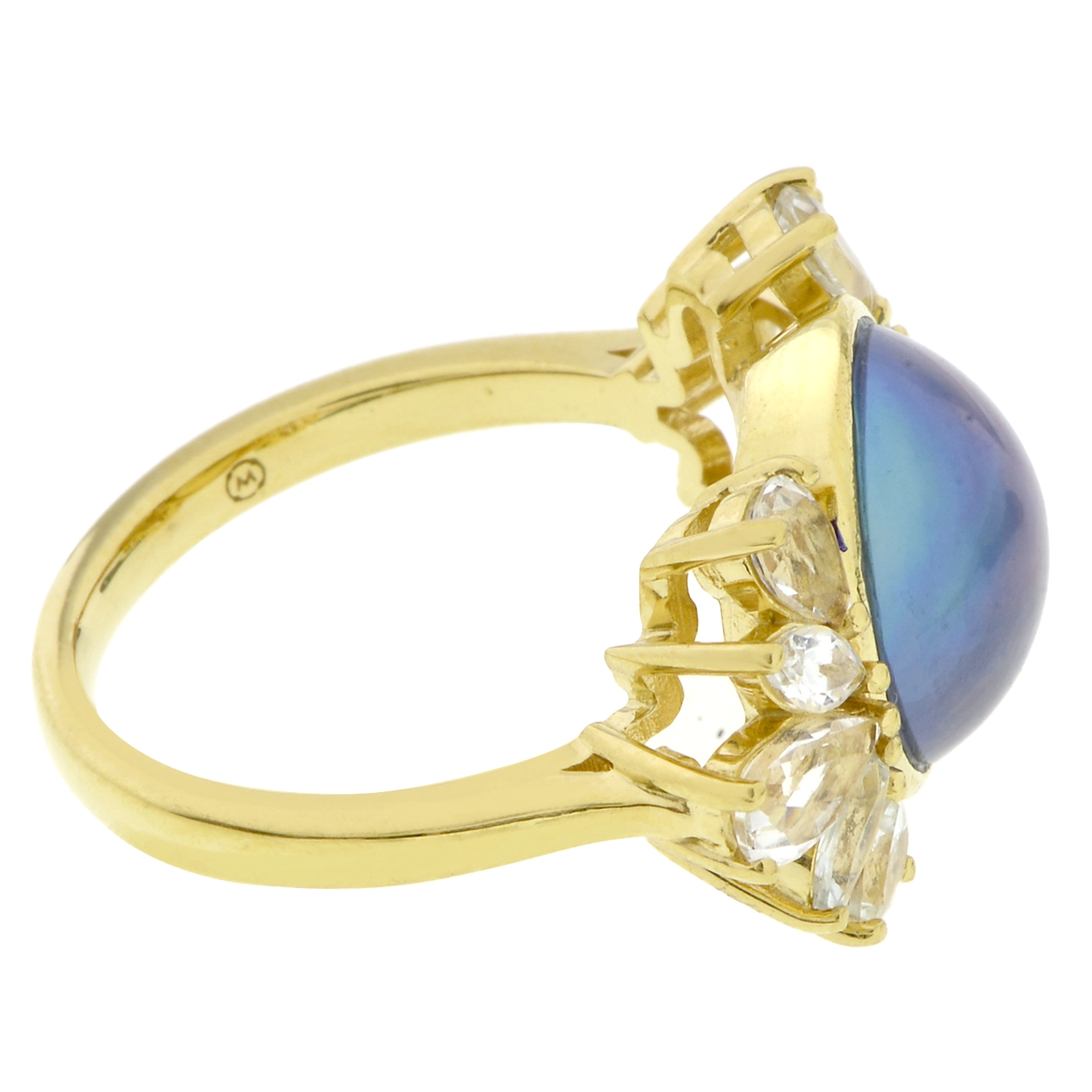 แหวนเงิน925 ชุบทอง18K ประดับมุกมาเบะย้อมสีเทา และโทแพซไร้สี - Image 4