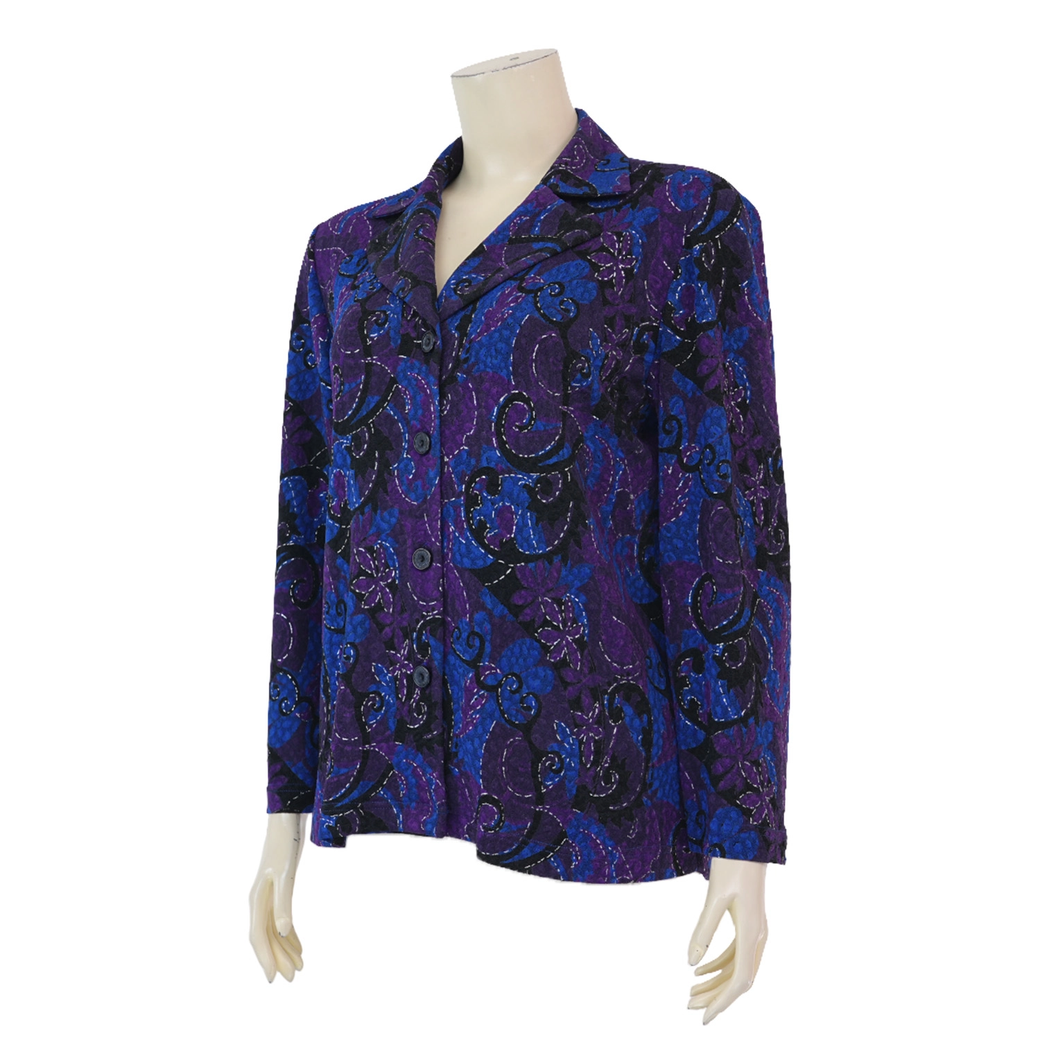 ชมพู เสื้อคอเชิ้ต แขนยาวทรงกระบอก ผ้ายืดแฟนซี ลายเพสลีย์ - Image 2