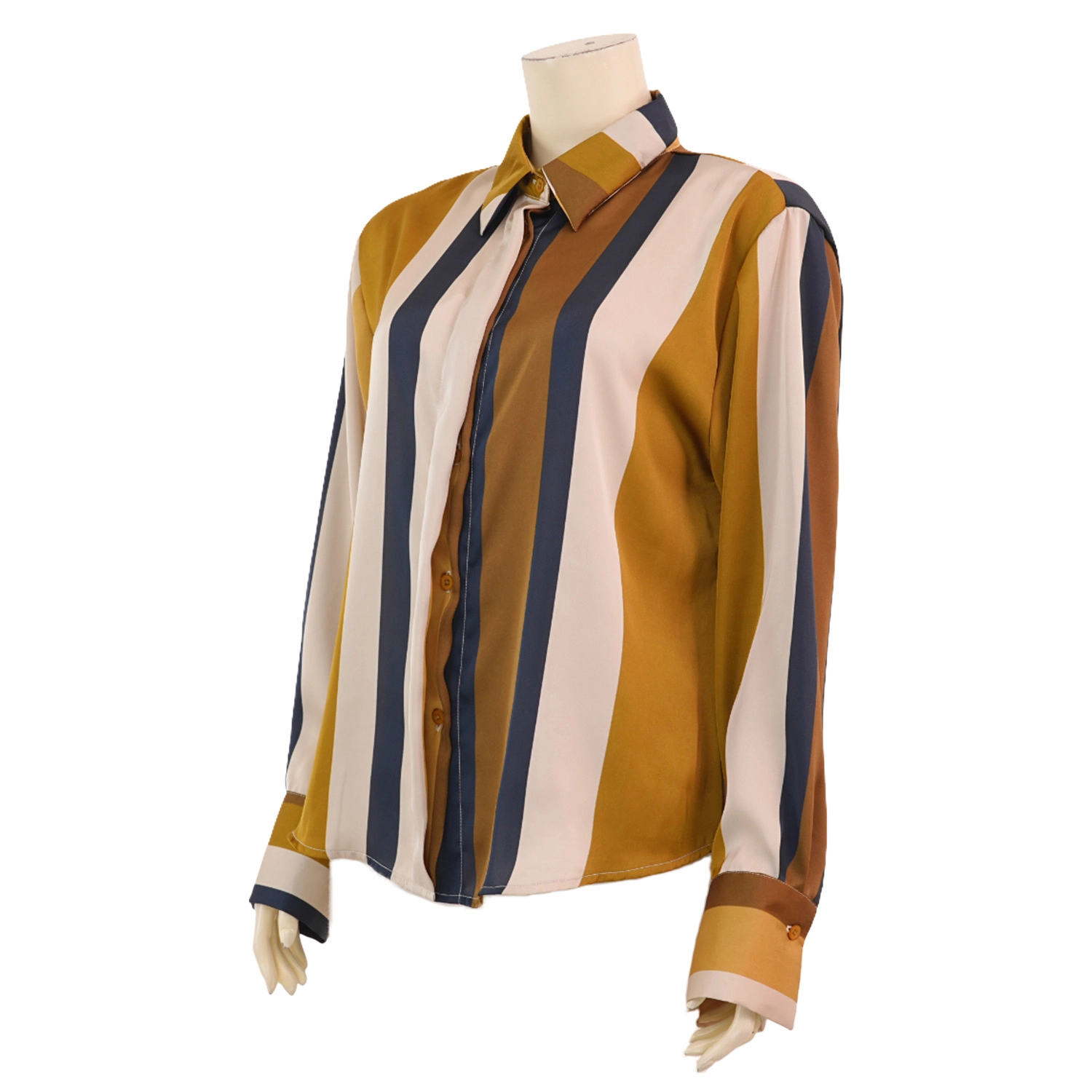ป๊อป เทเลอร์ เสื้อคอปก แขนยาว ผ้าซาตินลายตรง - Image 2