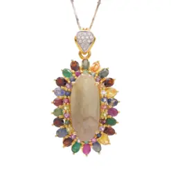 เนตรไอริน จี้เงิน925 ชุบทอง18K  ประดับทับทิมสีงาช้าง และอัญมณีหลากชนิด - Image 4