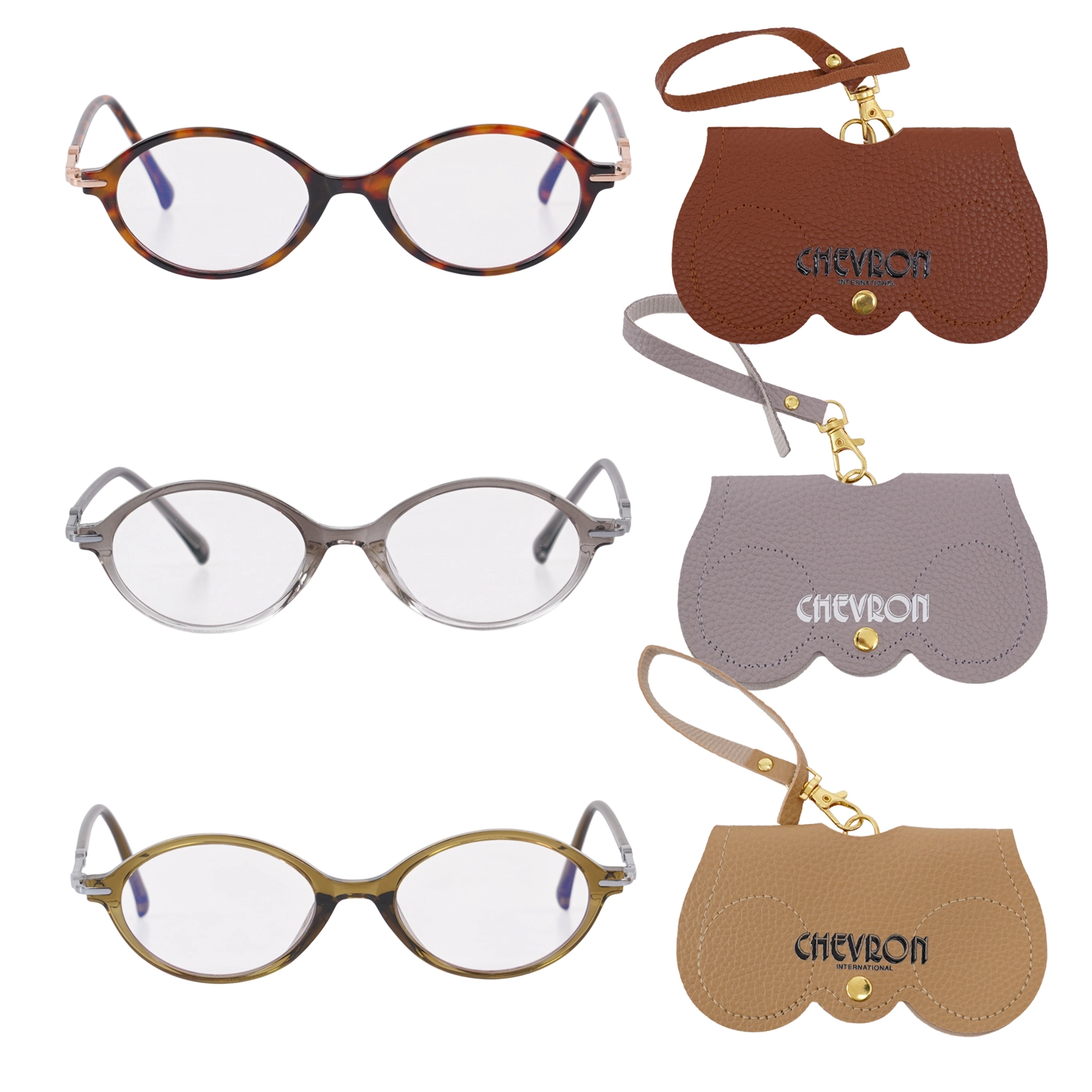 เชฟร่อน เซตกรอบแว่นตา ทรง Oval เลนส์บลู บล็อก เปลี่ยนสีได้, กระเป๋าใส่แว่นและซองใส่แว่น (คละแบบ คละสี)
