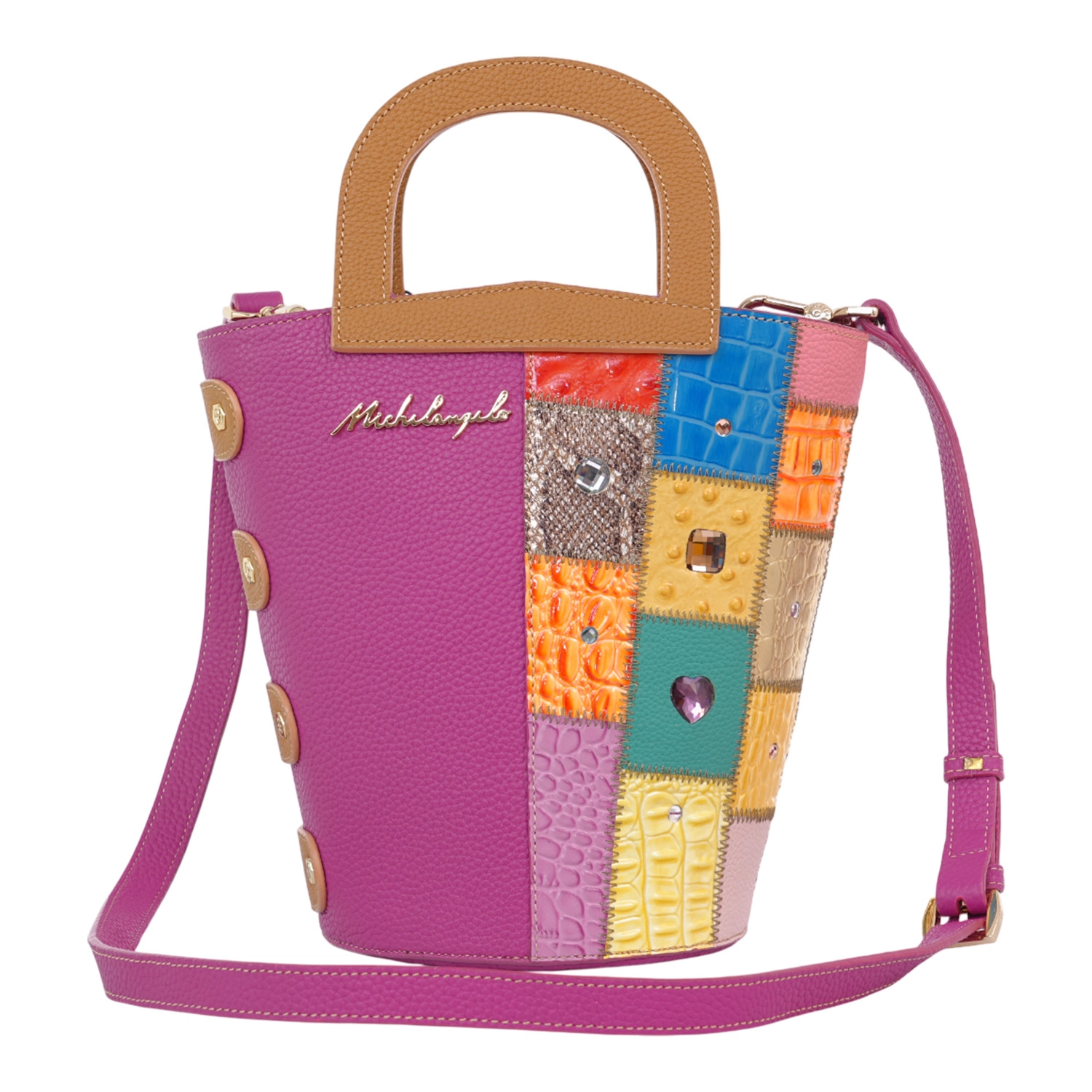 ไมเคิล แอนเจโล กระเป๋าถือหนังวัวแท้ อัดลาย ทรงบักเก็ต NOVA HANDBAG