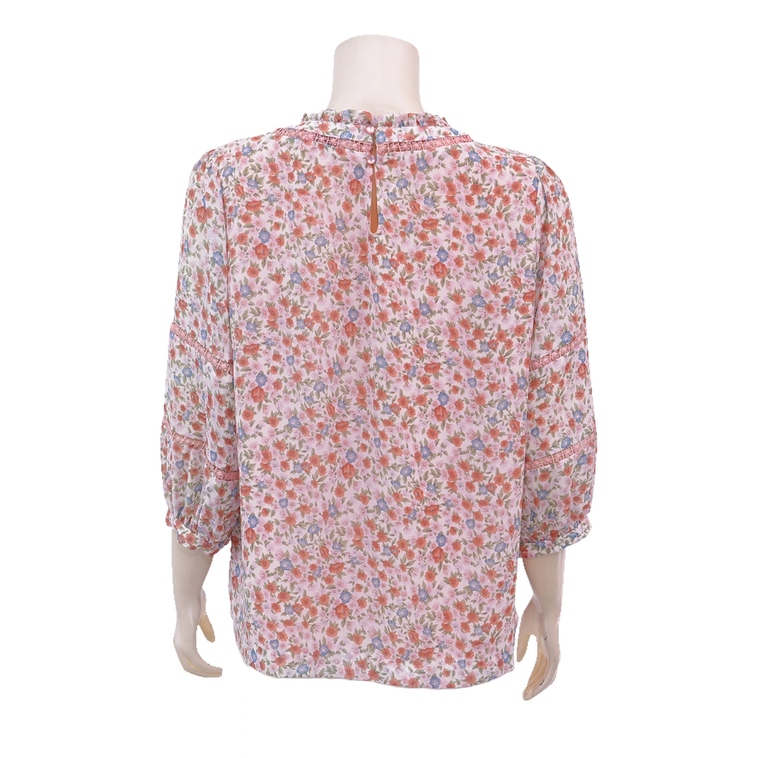 มินนะ เสื้อเบลาส์คอตั้ง แขนพองยาว 4 ส่วน ผ้าชีฟองพิมพ์ลายดอกไม้ - Image 3