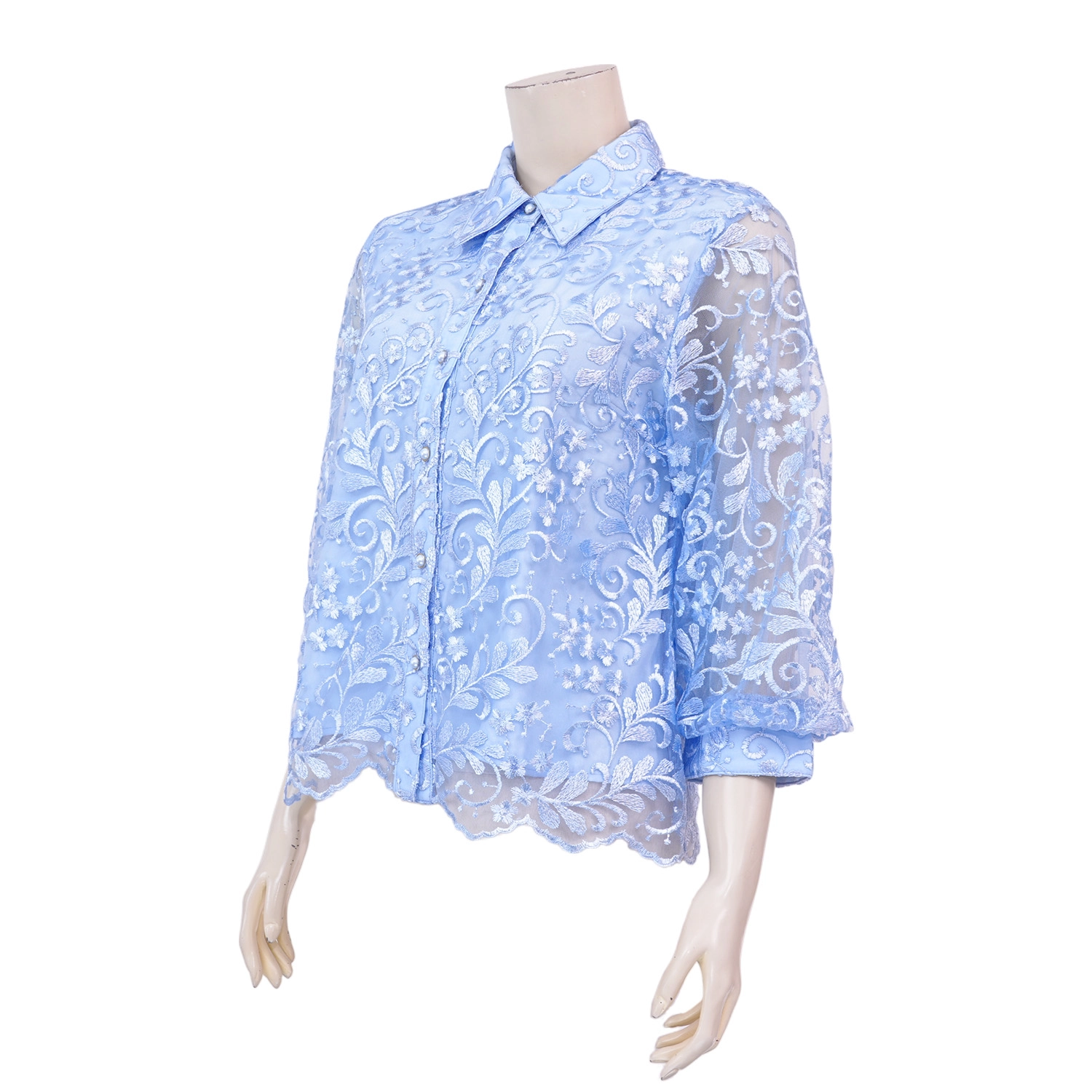 มินนะ เสื้อคอปก แขนพองยาว 5 ส่วน ผ้าลูกไม้ ลายปักแฟนซี - Image 2