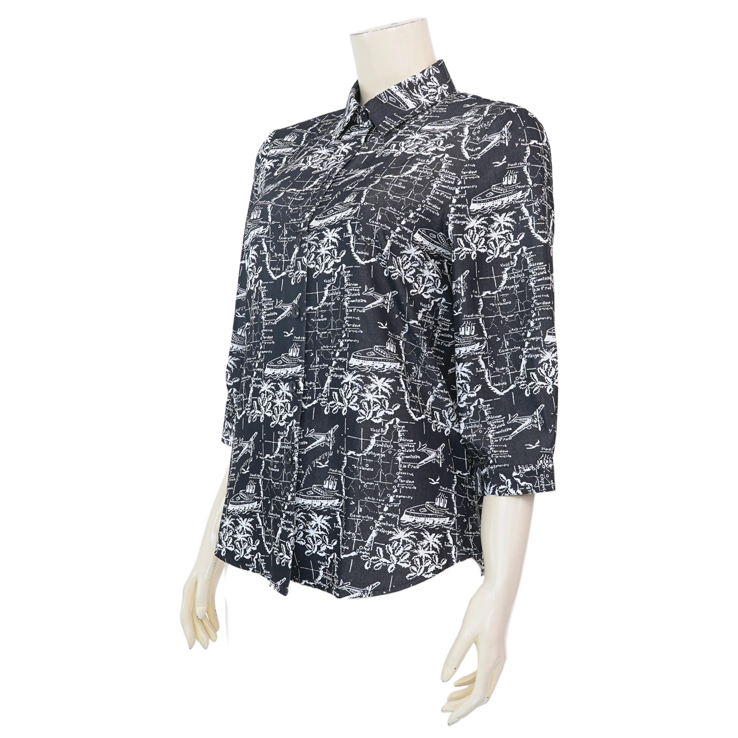ดับบลิวบีไลส์ทู เสื้อคอปก แขนยาว 4 ส่วน พิมพ์ลายแผนที่ - Image 2