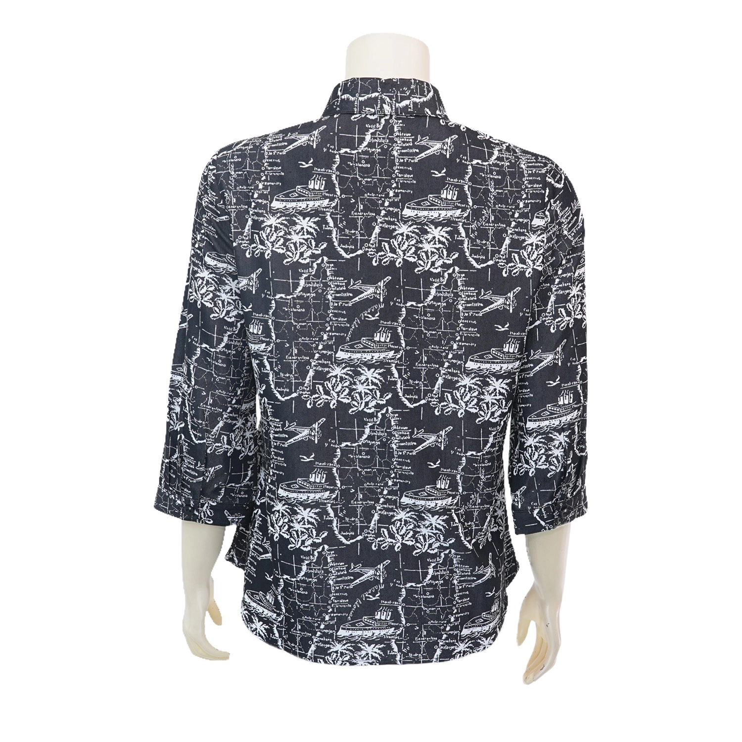 ดับบลิวบีไลส์ทู เสื้อคอปก แขนยาว 4 ส่วน พิมพ์ลายแผนที่ - Image 3