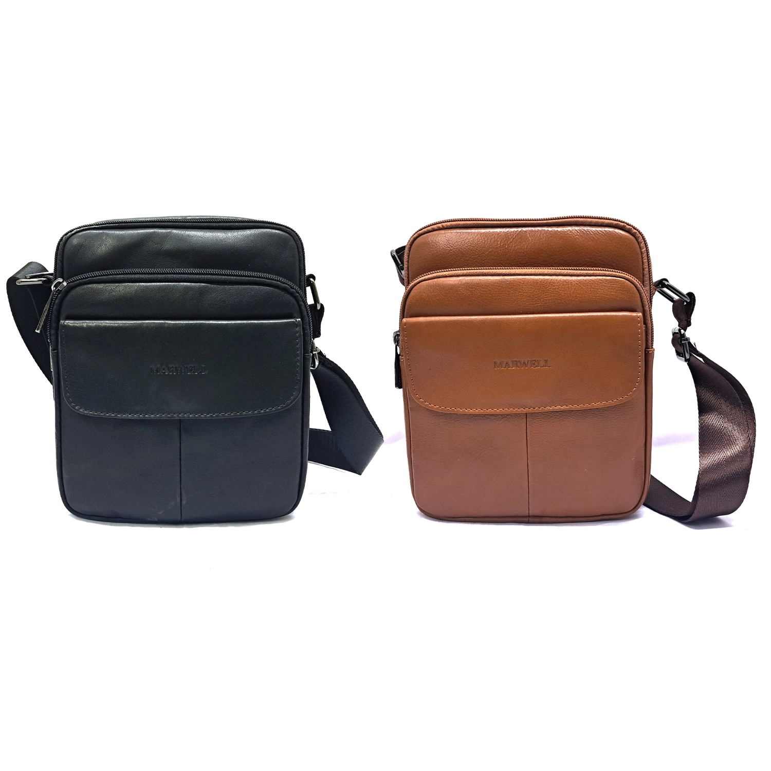 มาร์เวล กระเป๋าสะพายข้าง หนังวัวแท้ ดีไซน์ DOUBLE ZIP