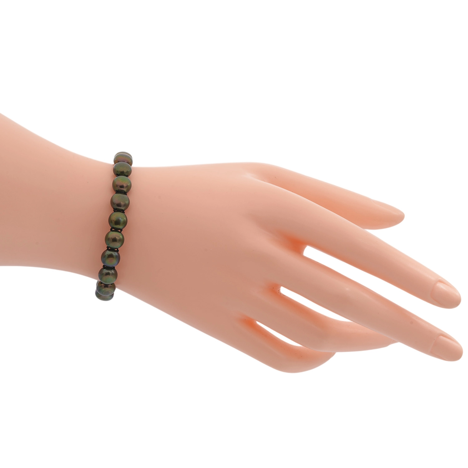 เม็ง เฮง ไข่มุก เซตสร้อยคอและ สร้อยข้อมือมุกน้ำจืด ทรงกระดุม สีพีค็อก - Image 4
