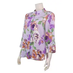 อิน'โมด เสื้อคอตั้ง แขนยาว 4 ส่วน ผ้าวินเทจ ลายดอกไม้ - Image 2