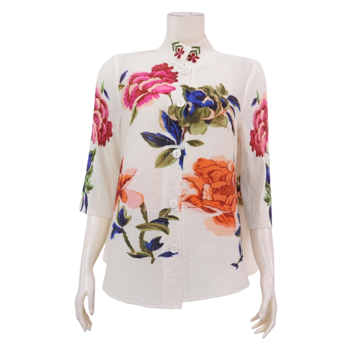 ควีนนาร์ บูติค เสื้อคอจีน แขนยาว 4 ส่วน ลายดอกไม้ - Image 2