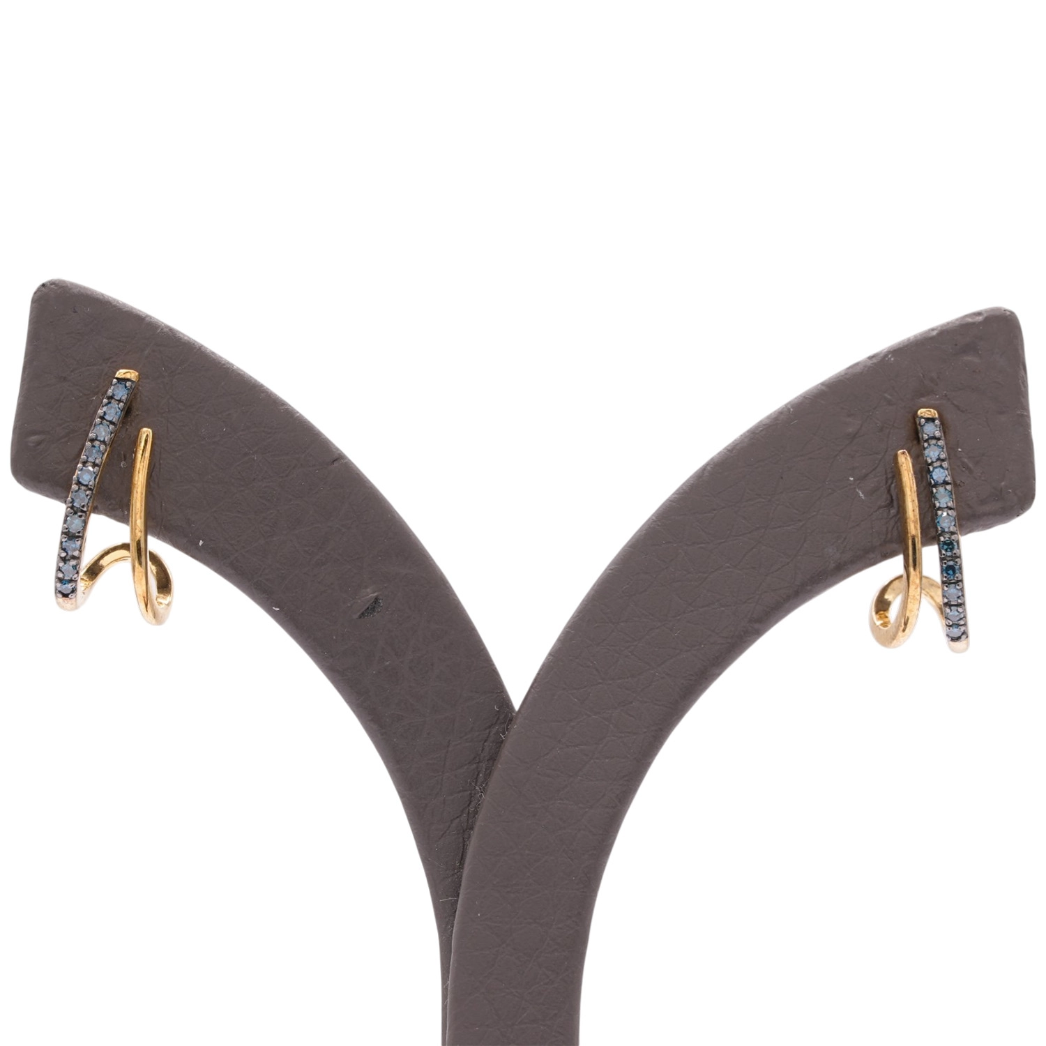 ยูนีช ต่างหูเงิน925 ชุบทอง14K ประดับเพชรสีฟ้า ดีไซน์ Modern Earrings