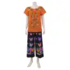 อินทนิล เชียงใหม่ เซตเสื้อผ้าสาลูสีส้มอิฐ และกางเกงผ้าฝ้ายสลาฟ สีดำ ลายฝูงผีเสื้อ