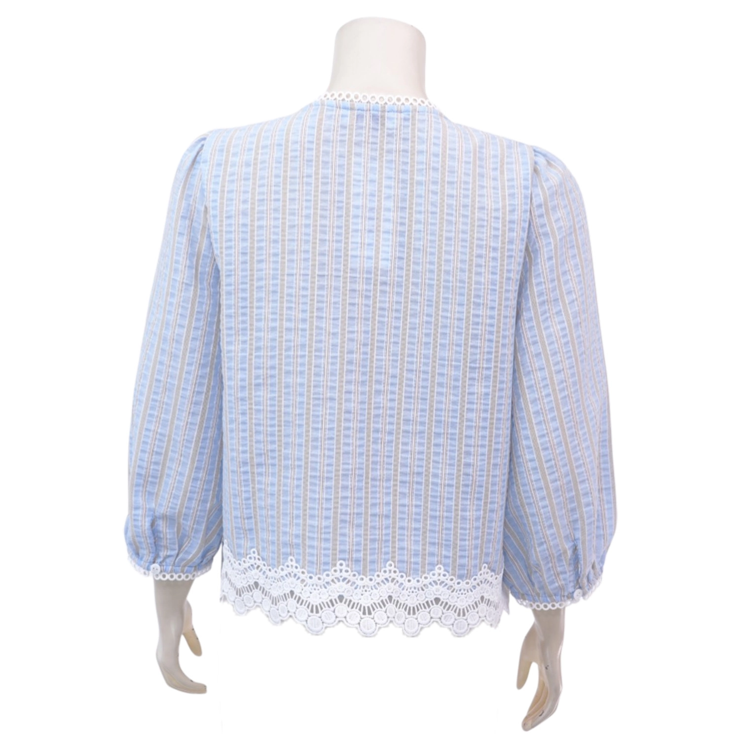 ไอ ไอ เอ็ม เค เสื้อเบลาส์คอกลม แขนพองยาว 5 ส่วน ผ้าเซียซักเกอร์ ทอลายทาง - Image 3